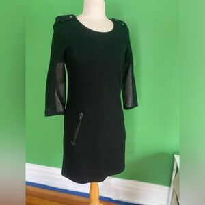 Burberry Brit black wool mini dress with leather inserts